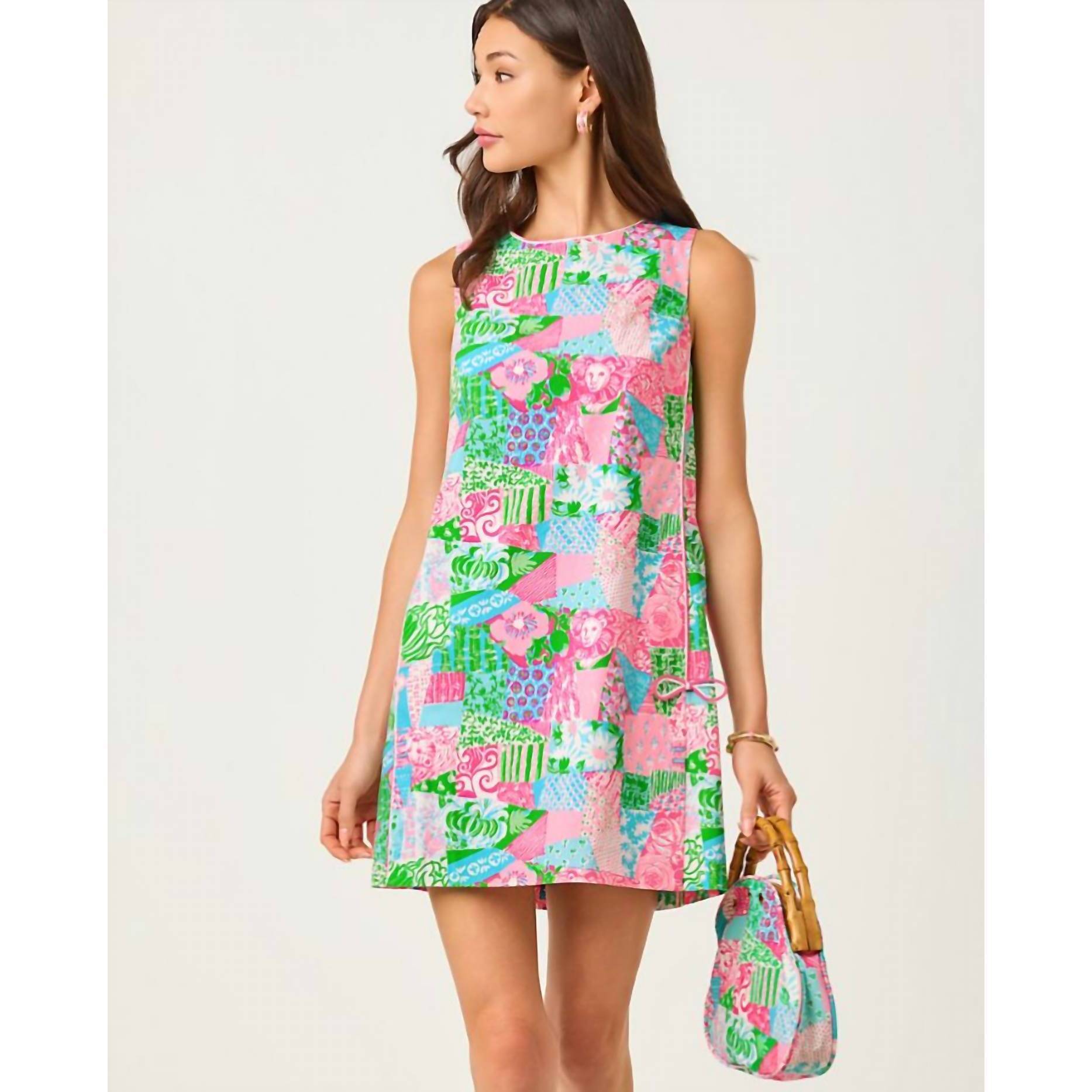 New Lilly Pulitzer Ettie Stretch Shift Dress In Multi Crazy Quilt
